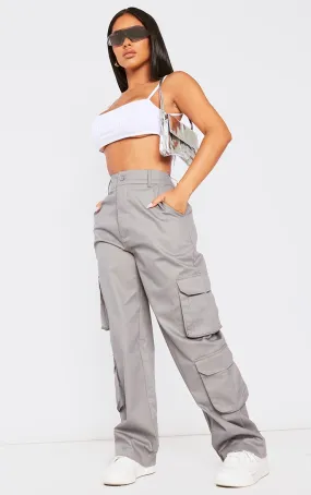 Petite Pantalon cargo gris à taille mi-haute et poches