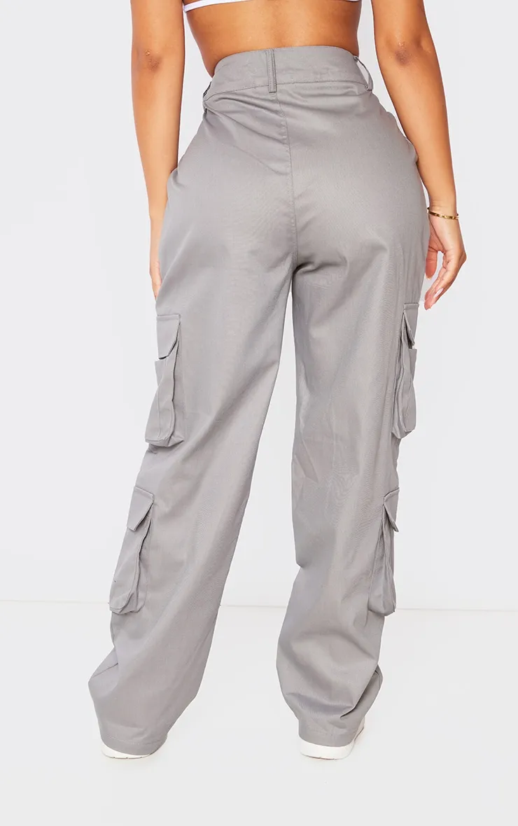 Petite Pantalon cargo gris à taille mi-haute et poches