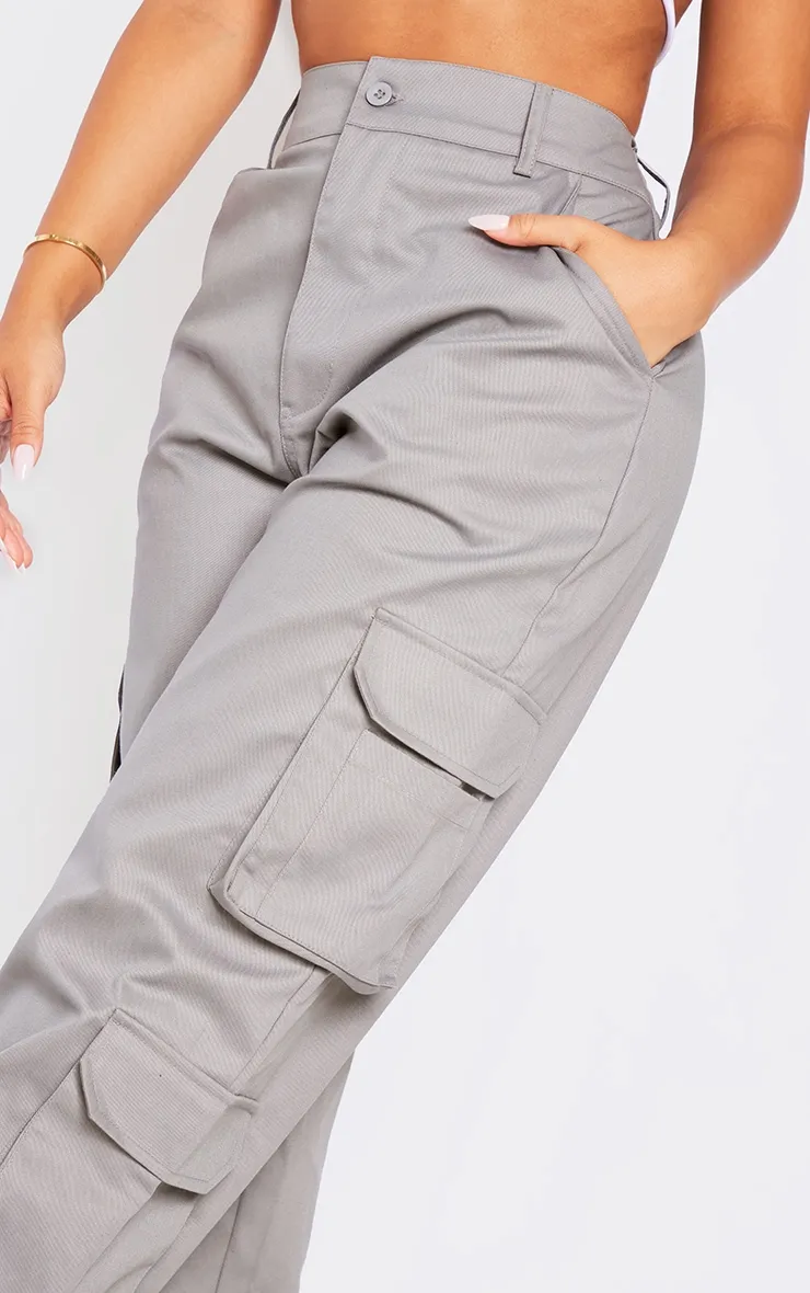 Petite Pantalon cargo gris à taille mi-haute et poches