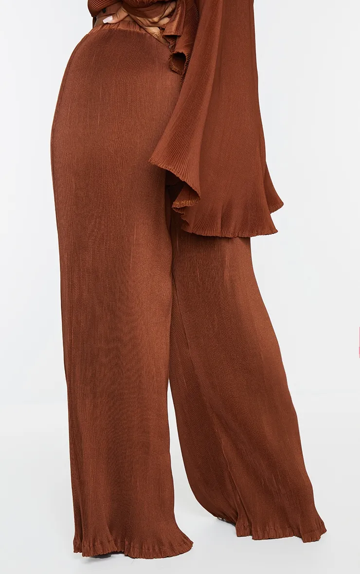 Plus Pantalon large chocolat plissé à taille haute