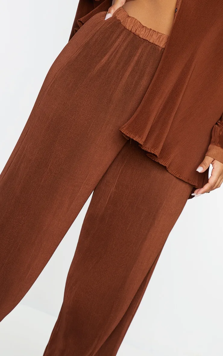 Plus Pantalon large chocolat plissé à taille haute