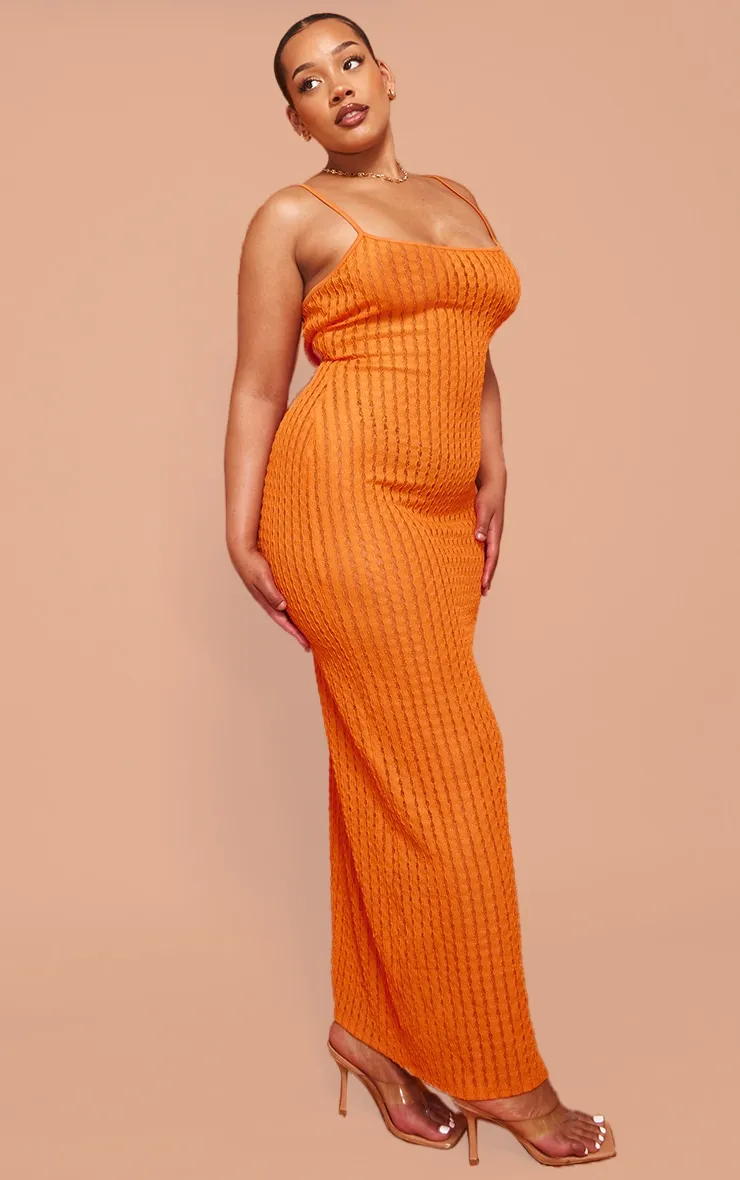 Plus Robe longue texturée orange à bretelles