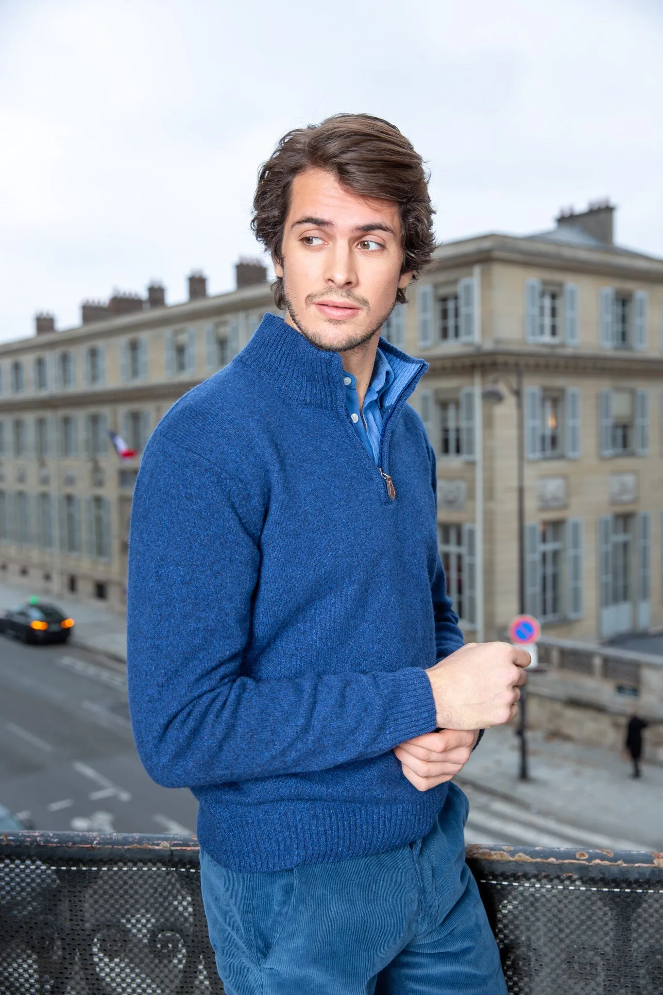Pull col zippé Jude en Laine d’agneau - Jeans