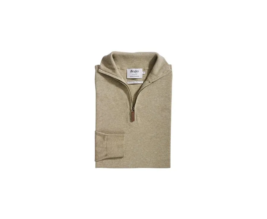 Pull coton bio/lin homme col zippé kaki Chiné - VLADLIN | Bexley