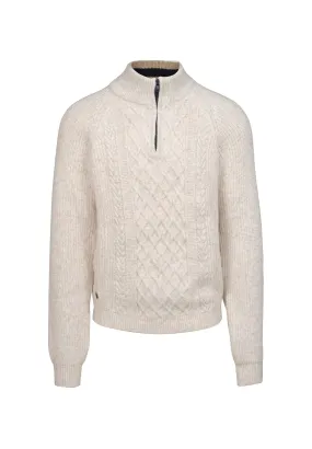 Pull homme beige tressé avec col montant