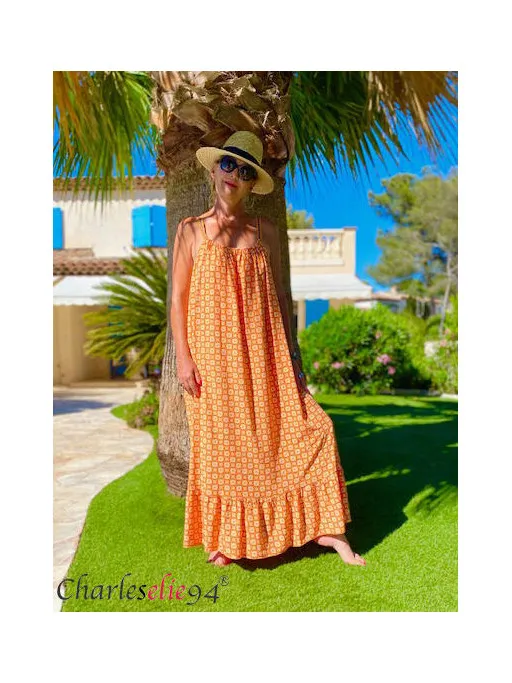Robe longue à bretelles été VAHINE orange