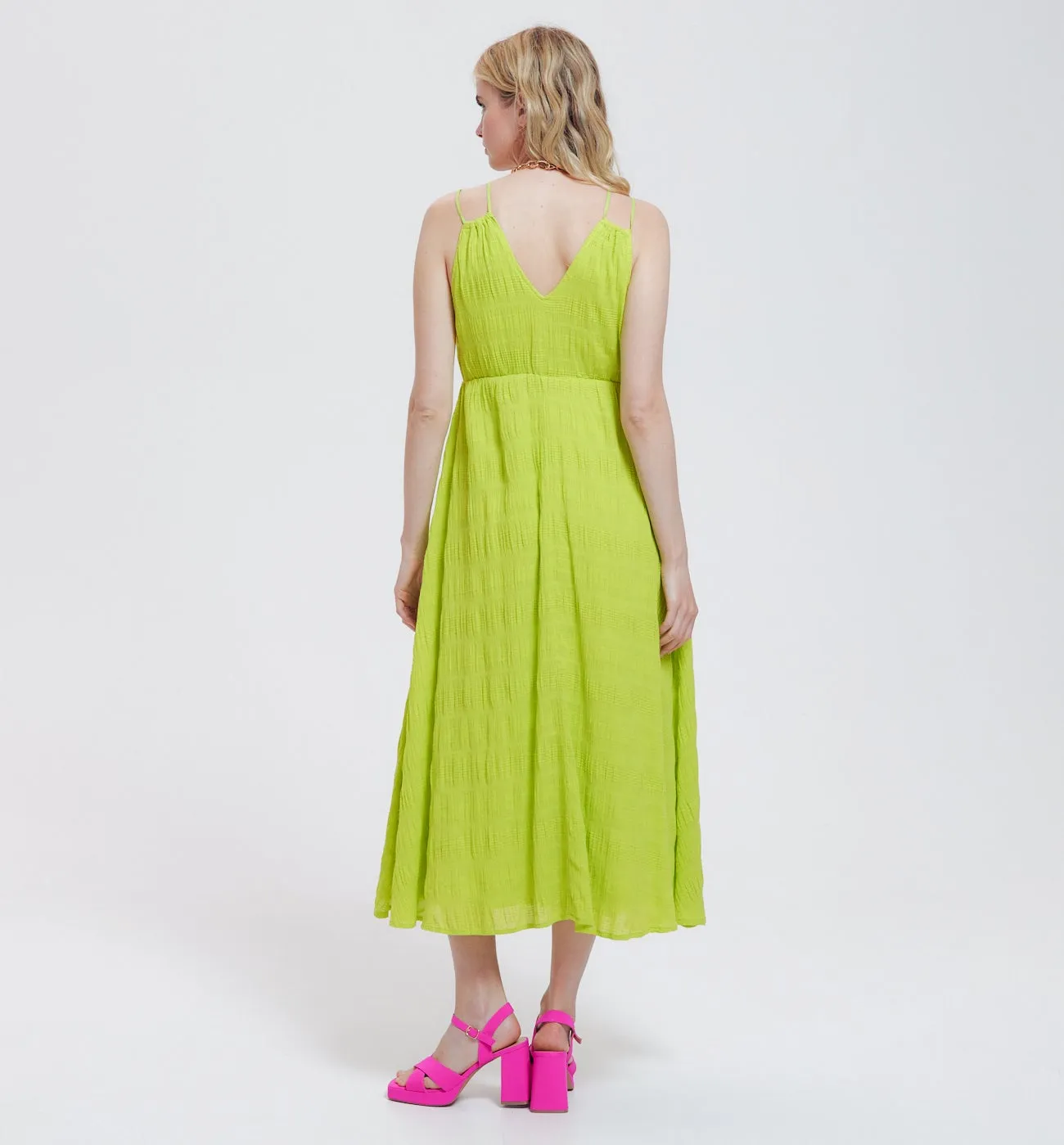 Robe mi-longue à bretelles - Vert fluo