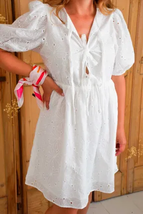 Robe Noeud Brodée Blanche HANIE