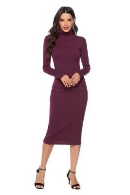 Robe pull long avec col montant pour femme coupe slim