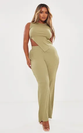 Shape Pantalon flare côtelé kaki à taille haute