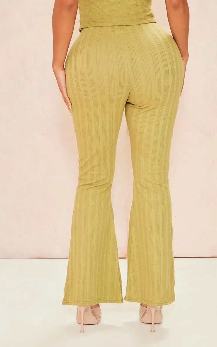 Shape Pantalon flare en maille côtelée vert olive à taille haute