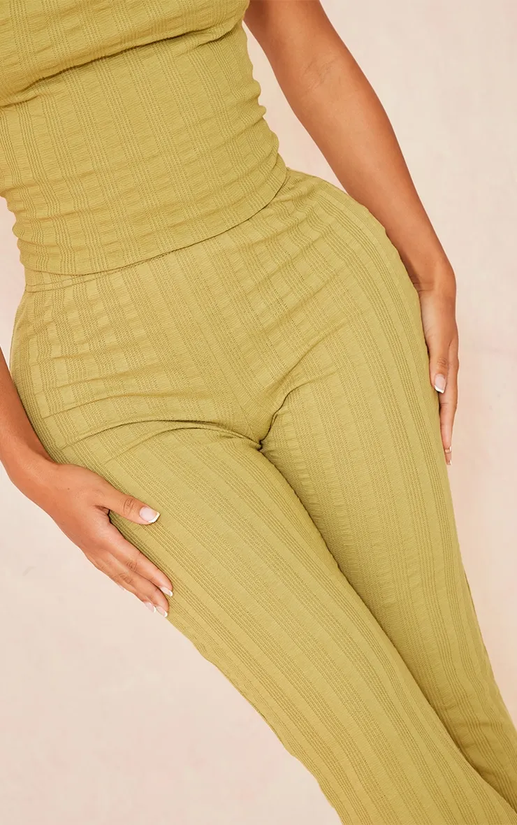 Shape Pantalon flare en maille côtelée vert olive à taille haute