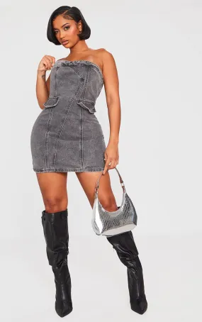 Shape Robe bustier moulante cargo en jean gris anthracite