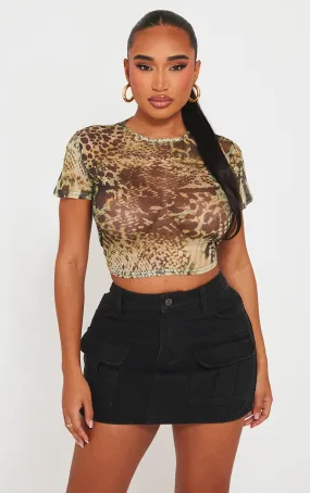 Shape T-shirt long en mesh vert imprimé animal