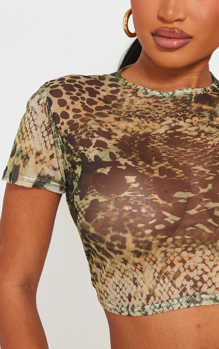 Shape T-shirt long en mesh vert imprimé animal