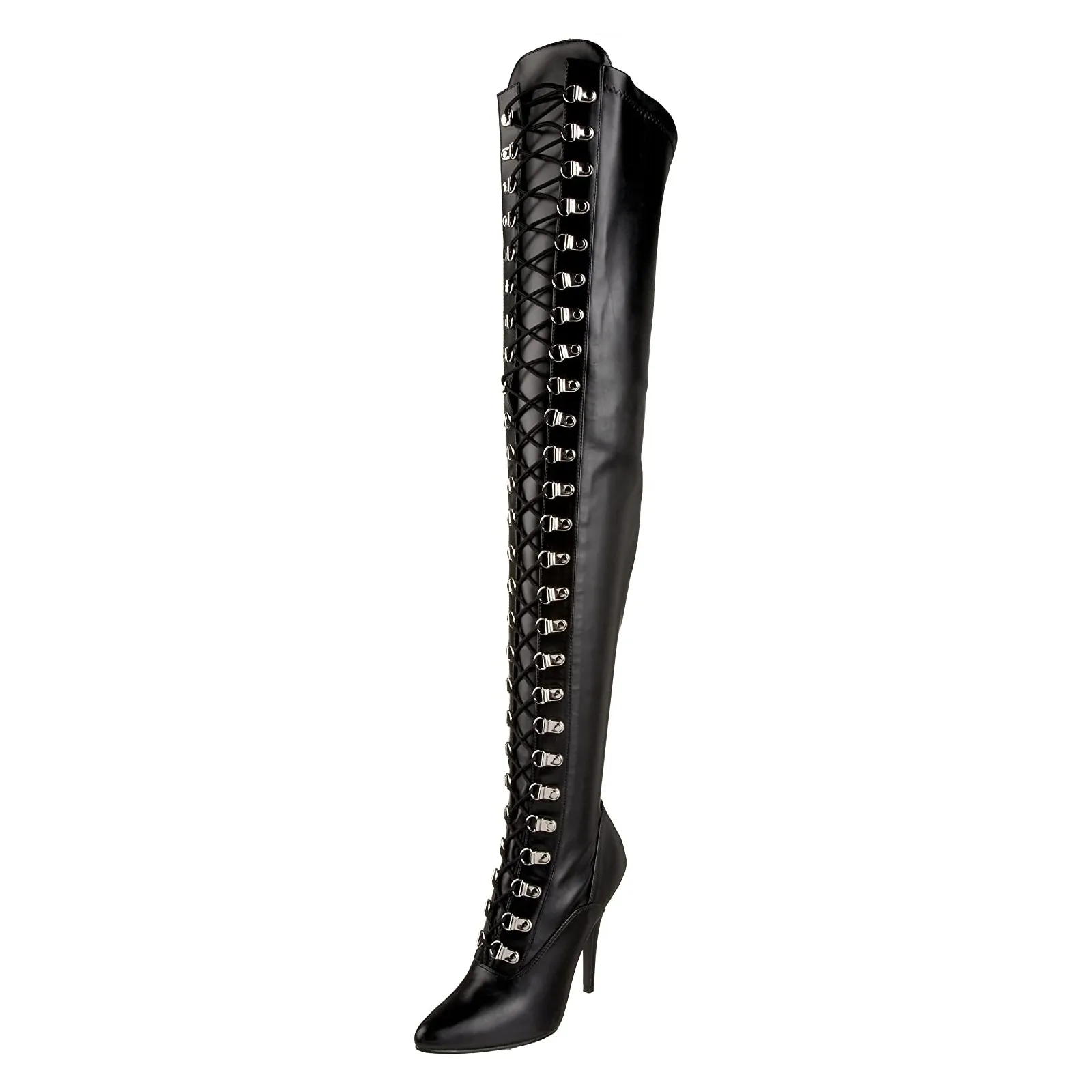 Similicuir 13 cm SEDUCE-3024 bottes cuissardes à lacets noirs