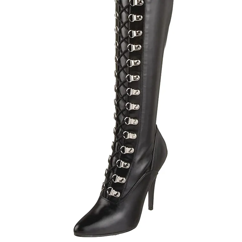 Similicuir 13 cm SEDUCE-3024 bottes cuissardes à lacets noirs