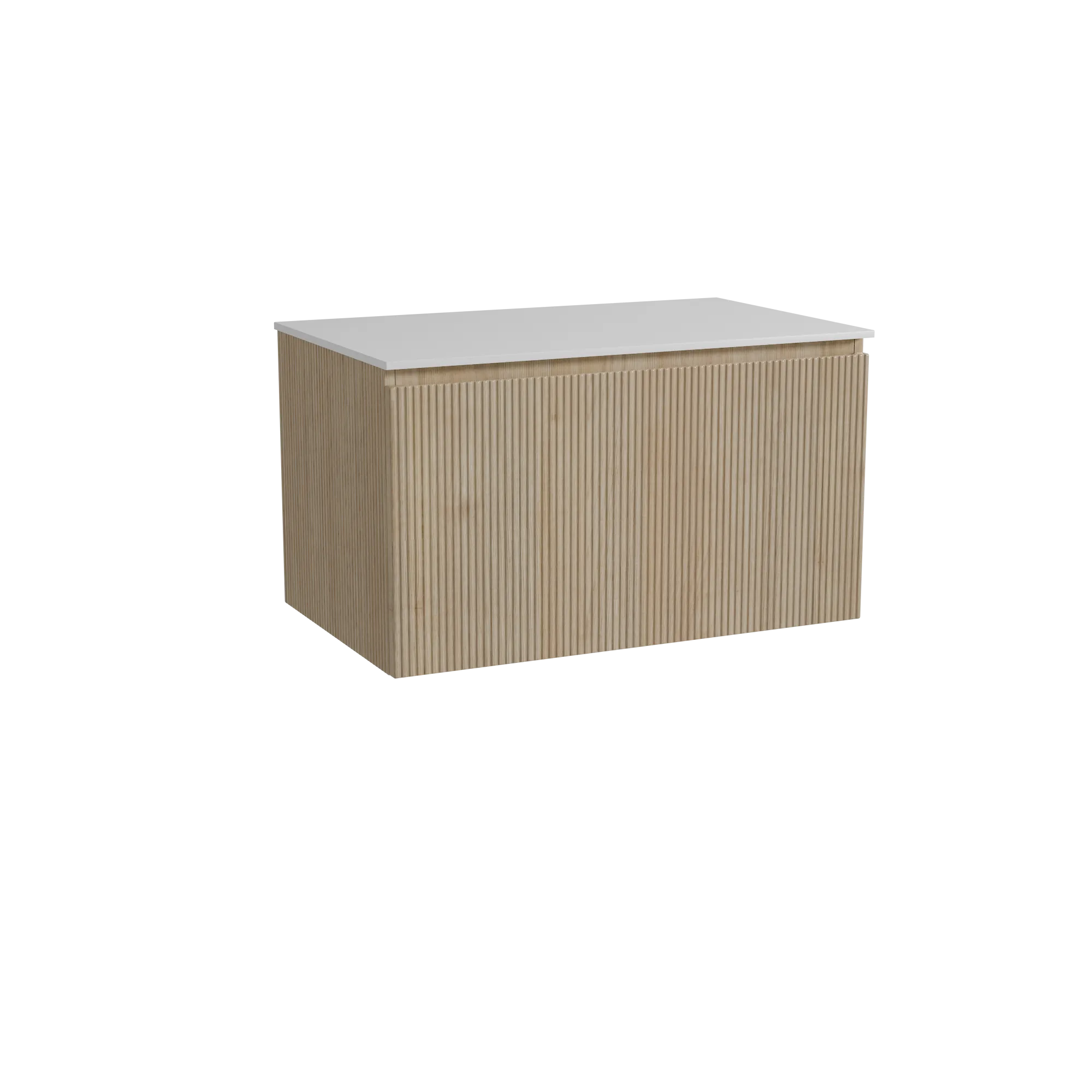 Storke Ribs meuble salle de bains suspendu 85 x 52 cm chêne brut avec Tavola tablette simple en solid surface blanc mat, Nervure
