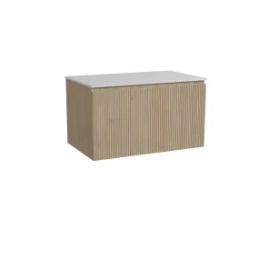 Storke Ribs meuble salle de bains suspendu 85 x 52 cm chêne brut avec Tavola tablette simple en solid surface blanc mat, Nervure