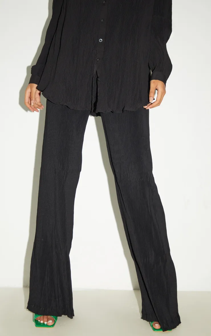 Tall Pantalon taille haute noir plissé à jambes évasées