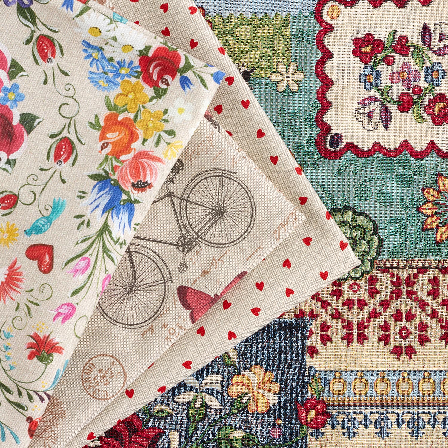 Tissu de décoration Semi-panama Collage romantique – nature/myrtille