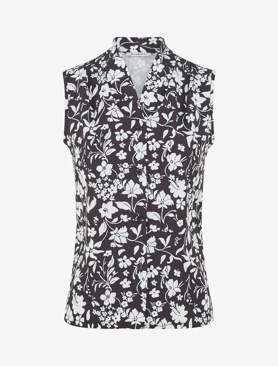 Top sans manches imprimé fleuri - Noir