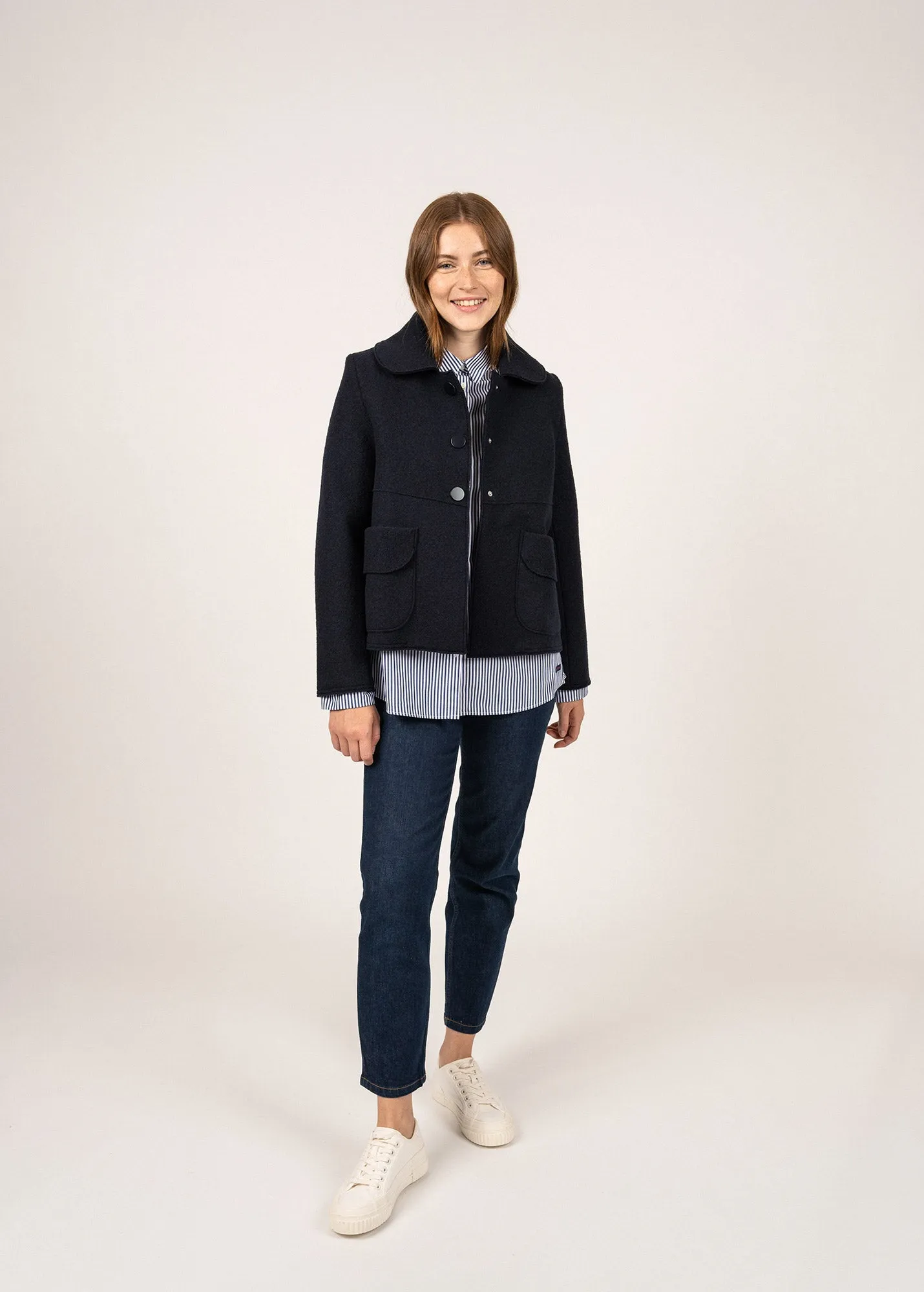 Veste courte Villedieu - en laine bouillie (NAVY)