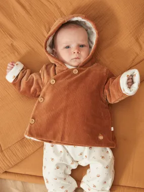 Veste de naissance caramel en velours côtelé