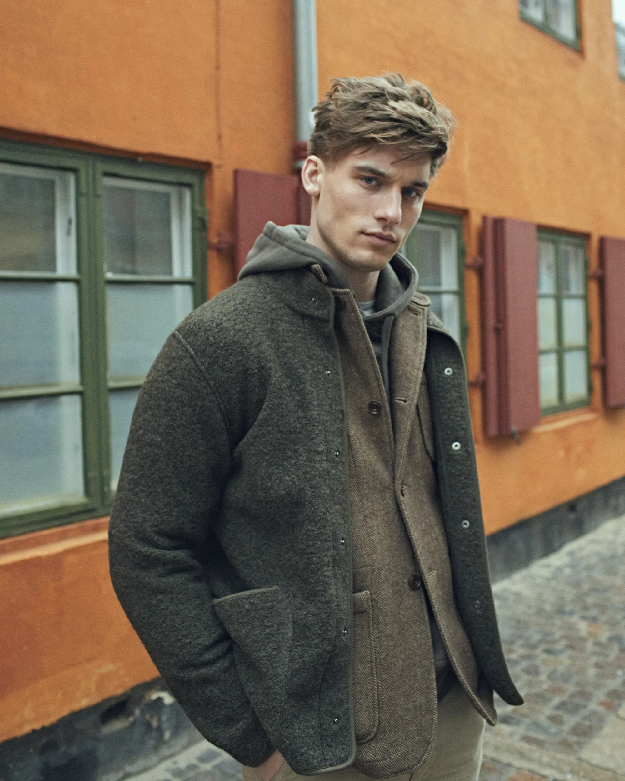 Veste Homme en laine bouillie Vert Militaire Jason